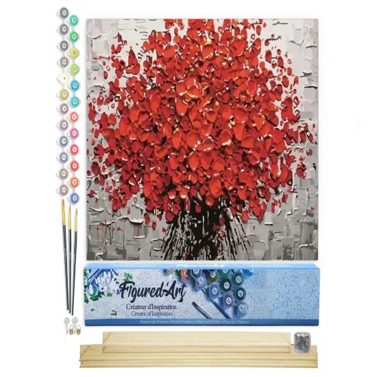 Figured'Art Paint by Numbers Kit for Adults Abstract Red Flowers 16"x20" - Craft Art Painting Rolled Canvas with DIY wooden frame {1}