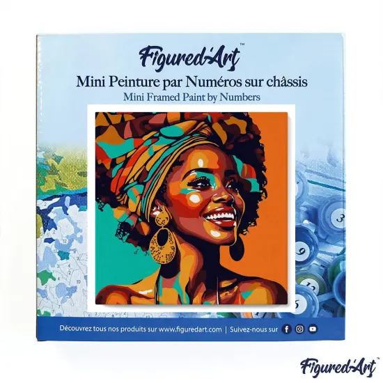 Figured'Art Mini Paint by Numbers Kit for Adults with Frame African Queen Pop Art Small format 8"x8" - Craft Art Painting DIY Canvas Already Stretched on a Wooden Frame {3}