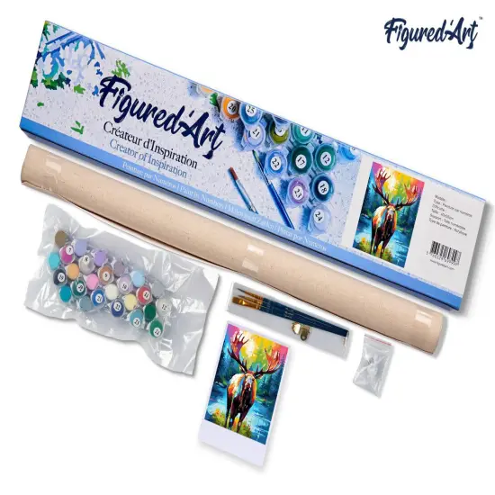 Figured'Art Paint by Numbers for Adults Colorful Abstract Moose 16"x20" - Craft Art Painting DIY Kit Rolled Canvas Without Frame {5}