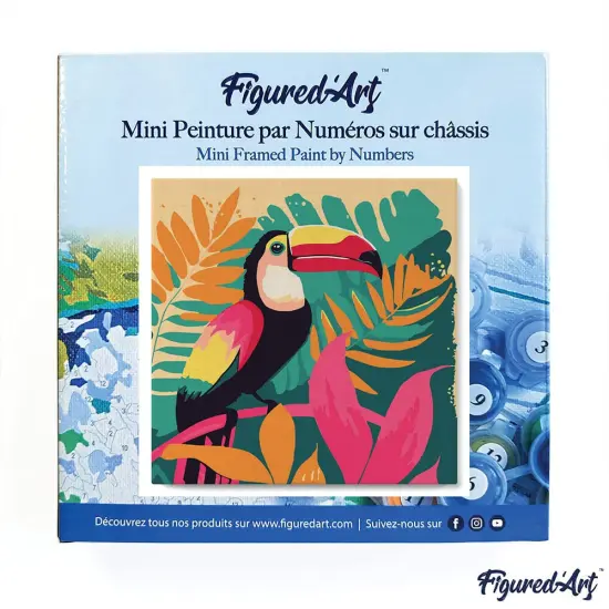 Figured'Art Mini Paint by Numbers Kit for Adults with Frame Tropical Toucan Small format 8"x8" - Craft Art Painting DIY Canvas Already Stretched on a Wooden Frame {3}