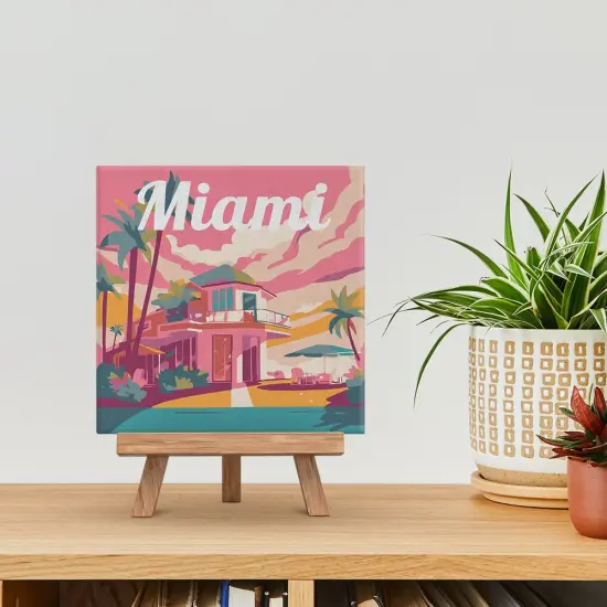 Figured'Art Mini Paint by Numbers Kit for Adults with Frame Travel Poster Miami Small format 8"x8" - Craft Art Painting DIY Canvas Already Stretched on a Wooden Frame {2}