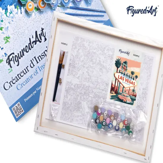 Figured'Art Paint by Numbers for Adults with Frame Travel Poster Las Vegas 16"x20" - Craft Art Painting DIY Kit Canvas Already Stretched on a Wooden Frame {5}