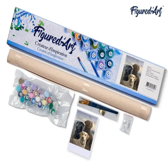 Figured'Art Paint by Numbers Kit for Adults Labrador Trio 16"x20" - Craft Art Painting DIY Kit Rolled Canvas without frame {5}
