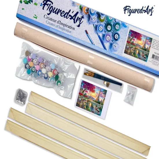 Figured'Art Paint by Numbers Kit for Adults Dinner By The Seine 16"x20" - Craft Art Painting Rolled Canvas with DIY wooden frame {5}