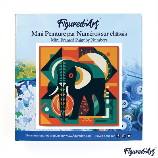 Figured'Art Mini Paint by Numbers Kit for Adults with Frame Elephant Art-Deco Inspired Abstract Small format 8"x8" - Craft Art Painting DIY Canvas Already Stretched on a Wooden Frame {3}