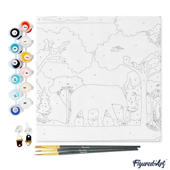 Figured'Art Mini Paint by Numbers Kit for Adults with Frame Elephant in the Forest Small format 8"x8" - Craft Art Painting DIY Canvas Already Stretched on a Wooden Frame {4}