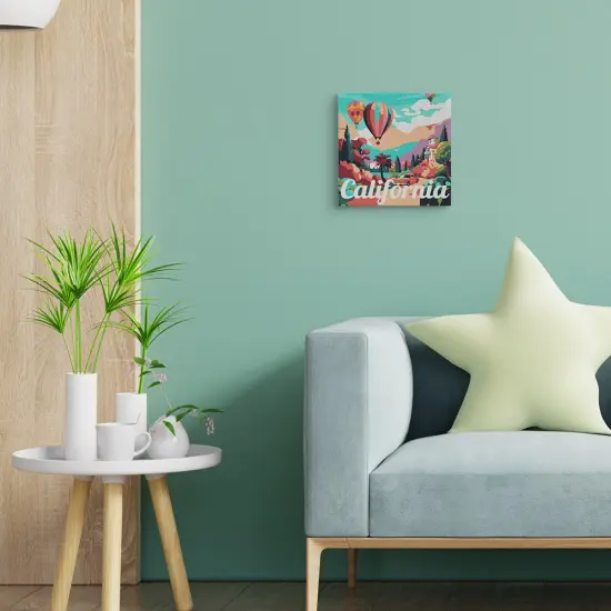 Figured'Art Mini Paint by Numbers Kit for Adults with Frame Travel Poster California Balloons Small format 8"x8" - Craft Art Painting DIY Canvas Already Stretched on a Wooden Frame {2}