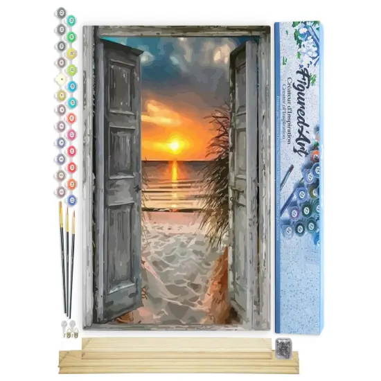 Figured'Art Paint by Numbers Kit for Adults Door to the beach 16"x20" - Craft Art Painting Rolled Canvas with DIY wooden frame {1}