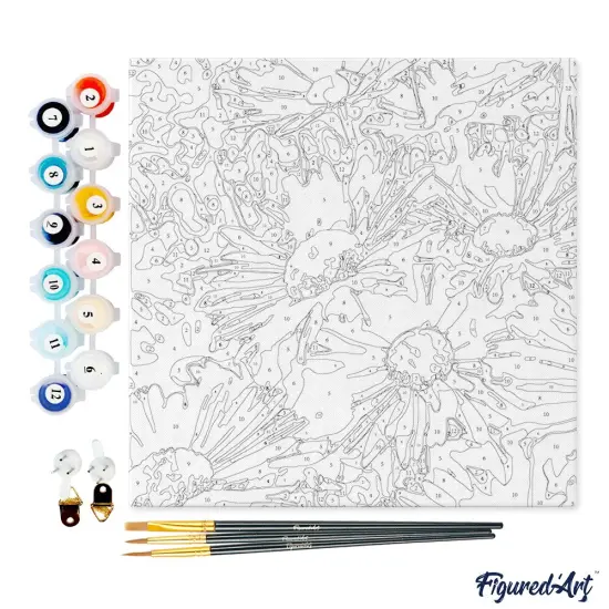 Figured'Art Mini Paint by Numbers Kit for Adults with Frame Daisies Field Small format 8"x8" - Craft Art Painting DIY Canvas Already Stretched on a Wooden Frame {4}