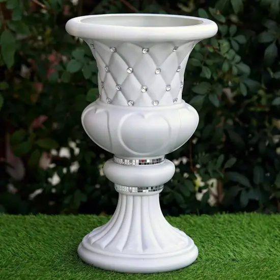 2 White 18-Inch Italian Pedestal FLOWER POTS VASES Crystal Beads Party Supplies {5}