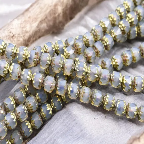 Gold Washed Matte Gray Crystal Opaline Picasso Cathedral Beads {2}