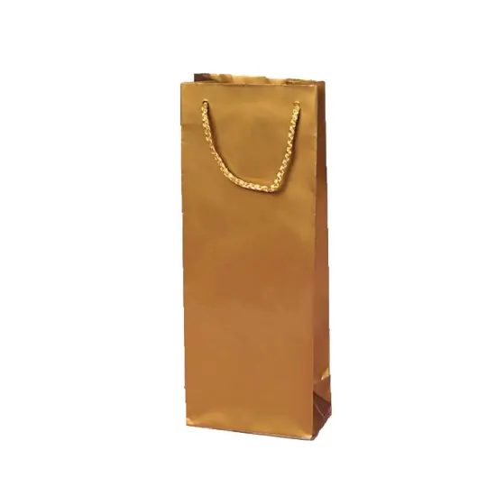 Stylish Glossy Paper Wine Bottle Euro Tote 5" x 3" x 13 1/4" Gold {2}