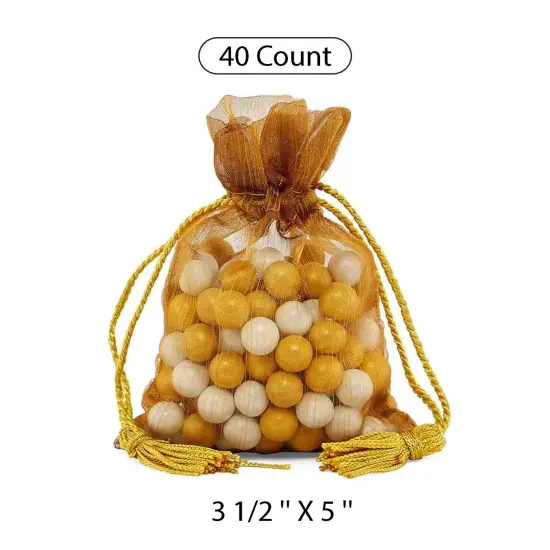 Brushed Organza Pouch with Tassels 3 1/2" x 5" Gold {1}