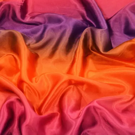 Multi Color Rainbow Satin Fabric 60" Wide Silky Charmeuse with Ombre Color Wave Purple Orange Rainb {3}