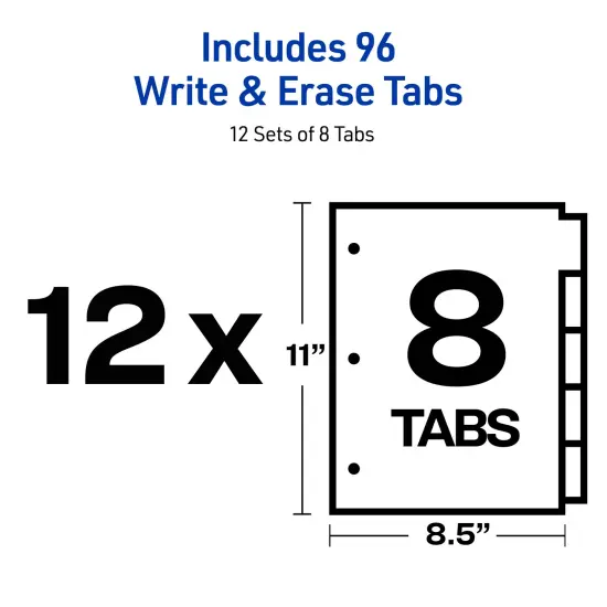 Avery Big Tab Write & Erase Dividers for 3 Ring Binders, 8-Tab Set, Multicolor Divider Tabs, Great for Organizing Projects, Reports, Finances, and More (12-Pack of 23079) {6}