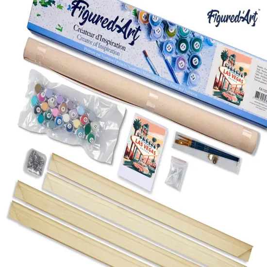 Figured'Art Paint by Numbers for Adults Travel Poster Las Vegas 16"x20" - Craft Art Painting Rolled Canvas with DIY wooden frame {5}