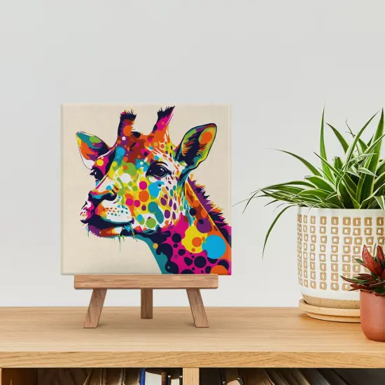 Figured'Art Mini Paint by Numbers Kit for Adults with Frame Giraffe Abstract Pop Art Small format 8"x8" - Craft Art Painting DIY Canvas Already Stretched on a Wooden Frame {2}