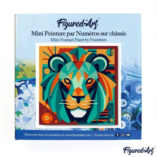 Figured'Art Mini Paint by Numbers Kit for Adults with Frame Lion Art-Deco Inspired Abstract Small format 8"x8" - Craft Art Painting DIY Canvas Already Stretched on a Wooden Frame {3}