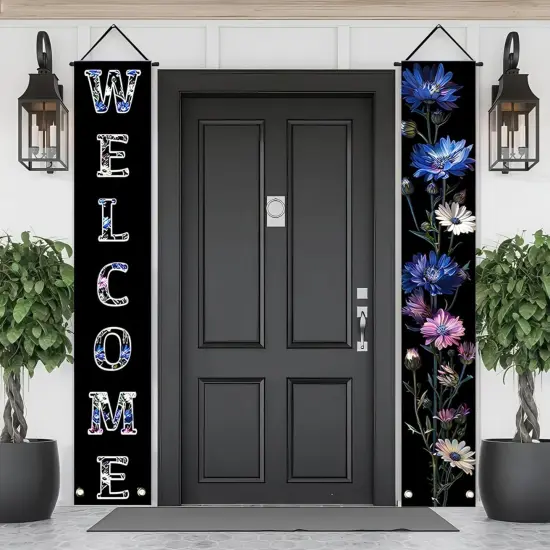 2pcs Welcome Summer Door Banner Colorful Daisy Porch Banners Sign {1}