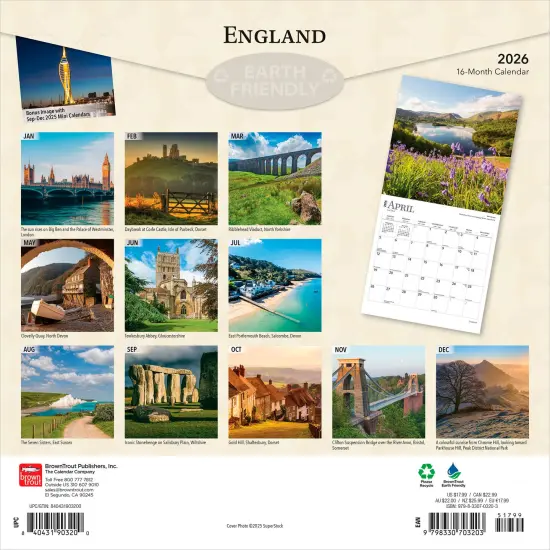 England | 2026 12 x 24 Inch (Hanging) Monthly Square Wall Calendar | Plastic-Free {2}