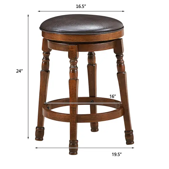 Costway Set of 4 24'' Swivel Bar Stool Leather Padded Dining Kitchen Pub Chair Backless {2}