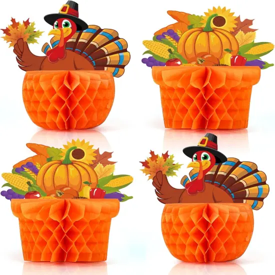 4 Pack Large Thanksgiving Honeycomb Turkey Centerpiece {1}
