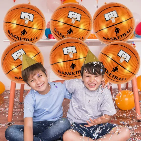 Large Round Sphere Basketball Balloons - 6 Pcs Foil Mylar Balloons - Basketball {5}