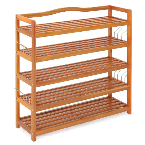Costway 5-Tier Wood Shoe Rack Freestanding Large Shoe Storage Organizer Heavy-duty {1}