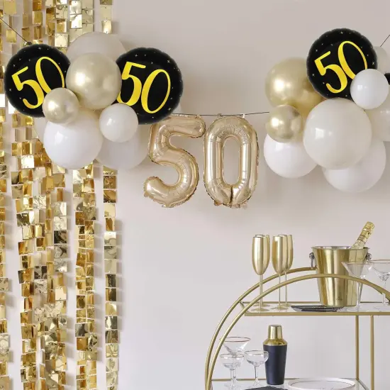 50th Birthday Balloons Mens 50th Birthday Decorations Black and Gold Foil {3}
