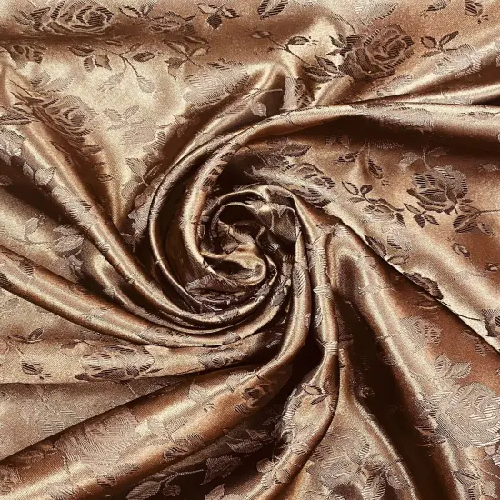 1 Yard Brown Reversible Jacquard Satin Fabric for Curtains Dresses Tablecloth Decor Sewing 58/60 Inches Width {2}