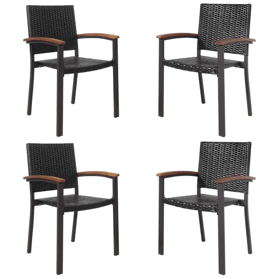 Costway Set of 4 Outdoor Patio PE Rattan Dining Chairs Armrest Stackable Garden {1}