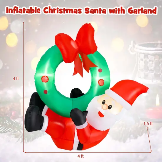 Costway 4 Ft Blow up Santa Claus with LED Lights & Christmas Wreath Christmas Inflatables {3}