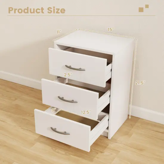 Costway 1/2 PCS 3-Drawer Nightstand Modern Bedside Table with Storage Anti-Toppling Kit for Bedroom White {3}