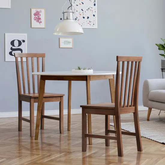 Costway Set of 2 Dining Chair Brown Kitchen Spindle Back Side Chair with Solid Wooden Legs {3}