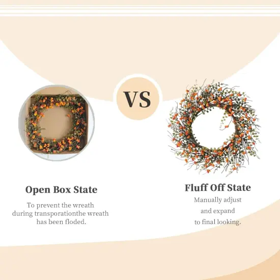 20" Berry Vine Fall Wreath with Branch and Leaves {3}