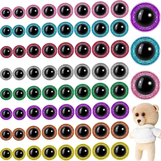 128 Pieces 8 Colors Plastic Safety Eyes Glitter {1}
