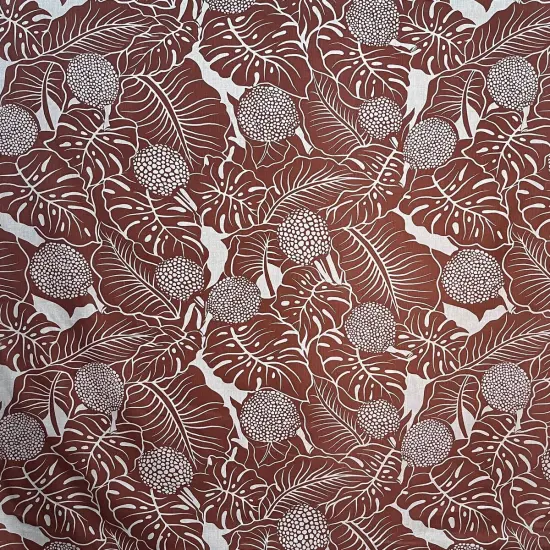 1 Yard Durian Banana Monstera Leaves Chambray Fabric 58/60 Inch Width Mahogany {1}