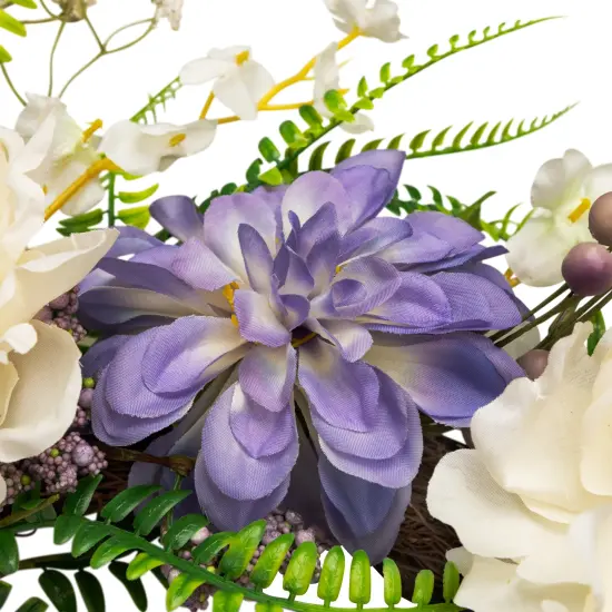 Northlight Daisy and Peony with FoliageArtificial Floral Twig Wreath - Purple - 22" {7}