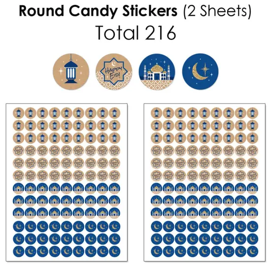 Big Dot of Happiness Eid Mubarak - Mini Candy Bar Wrappers, Round Candy Stickers and Circle Stickers - Ramadan Candy Favor Sticker Kit - 304 Pieces {6}