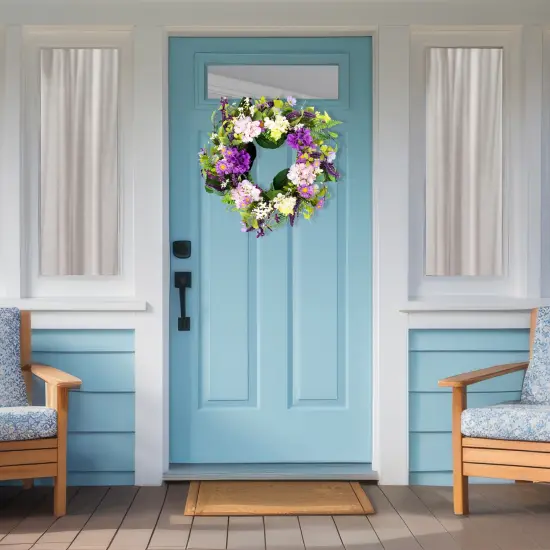 Northlight Hydrangea and Foliage Spring Floral Twig Wreath - 24" - Purple {4}