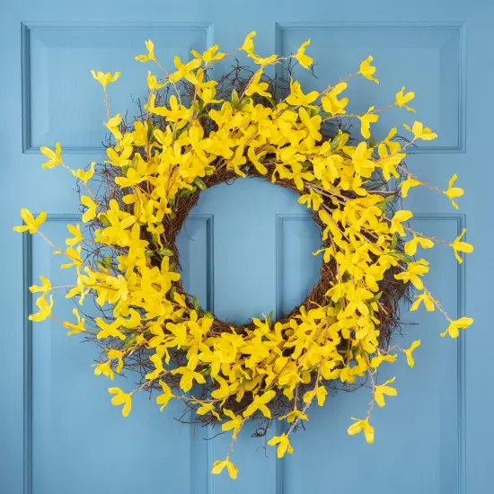 Northlight Forsythia and Grapevine Artificial Floral Wreath - Yellow - 24" {1}