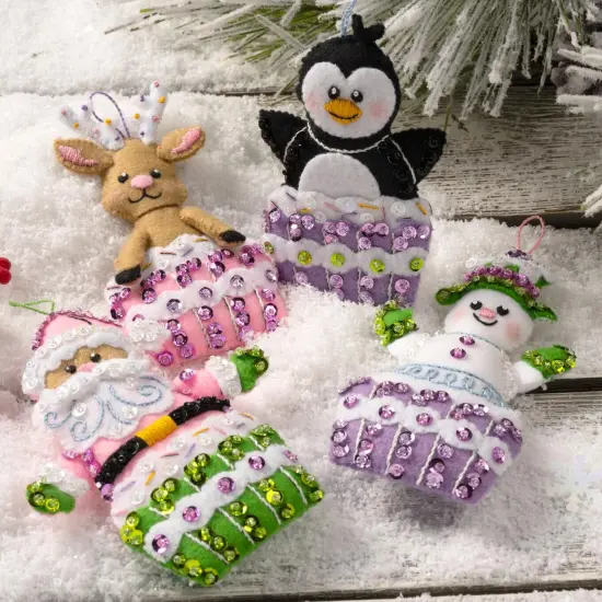Bucilla Felt Ornaments Applique Kit Set Of 4-Snowman's Candy Confections {3}