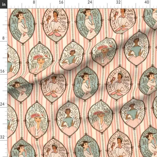 Various Fabrics by the Yard or Fat Quarter Retro Vintage Feminist Conversational Granny Chic Stripes 50S Feminism Cottagecore Grandmillennial Fashion Illustration Women Pink Blue Hat Custom Printed Fabric by Spoonflower {1}