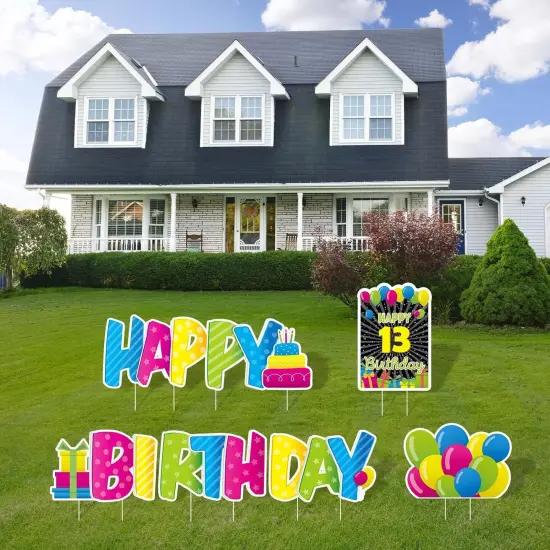 Happy Birthday Yard Signs with Stakes - 2 x LED Lights and Personalized Signs with 20 Number Stickers - 16" Large Birthday Yard Signs Colourful Outdoor Lawn Decorations, REUSABLE, WEATHERPROOF {4}