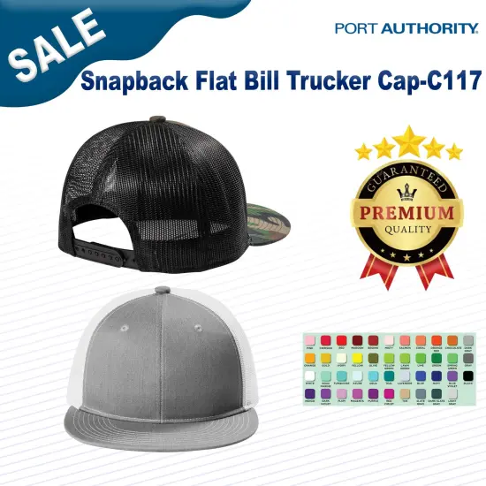 Port Authority&reg; Snapback Flat Bill Trucker Cap Heather Grey/ White {3}