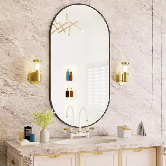 40 x 20'' Wall Decor Mirror for Bathroom Black Metal Frame Horizontal/Vertical {1}