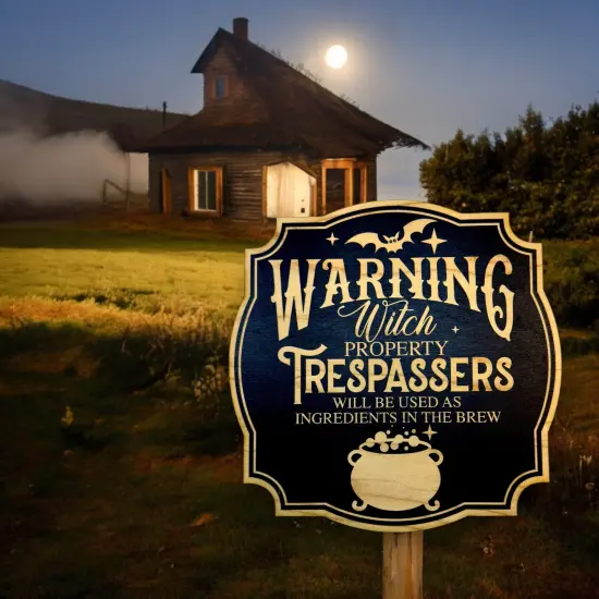 Sign - BLACK - Warning Witch Property Halloween sign 9x9 {4}