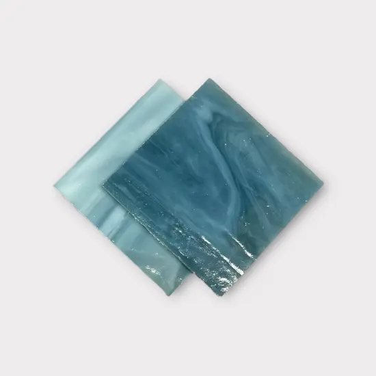 Steel Blue tr., White, Prisma COE 96 Fusible Glass Sheets / Mosaic Squares - 2 Pack {2}