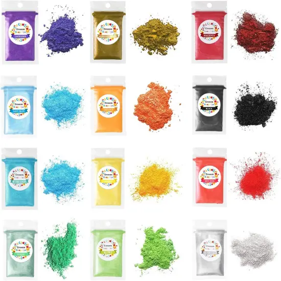 12 Colors Mica Powder Pigments Soap Dye for Soap Coloring - Soap Making Colorants Set - 0.18oz 12 Bags - Skin Safe for DIY Soaps, Bath Bombs, Candle Making, Nail Polishes, Resin Makeup Dye. {2}
