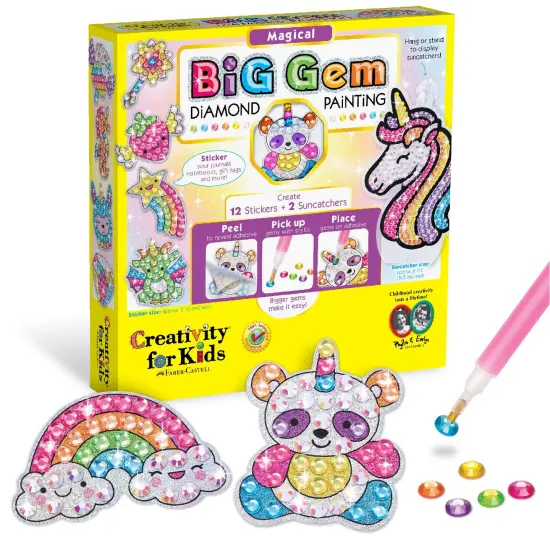 12 Pieces Creativity for Kids Big Gem Diamond Painting Kits: Magical Stickers and Suncatcher DIY Kit - Diamond Art for Kids, Unicorn Gifts for Girls Ages 6-8+ {2}